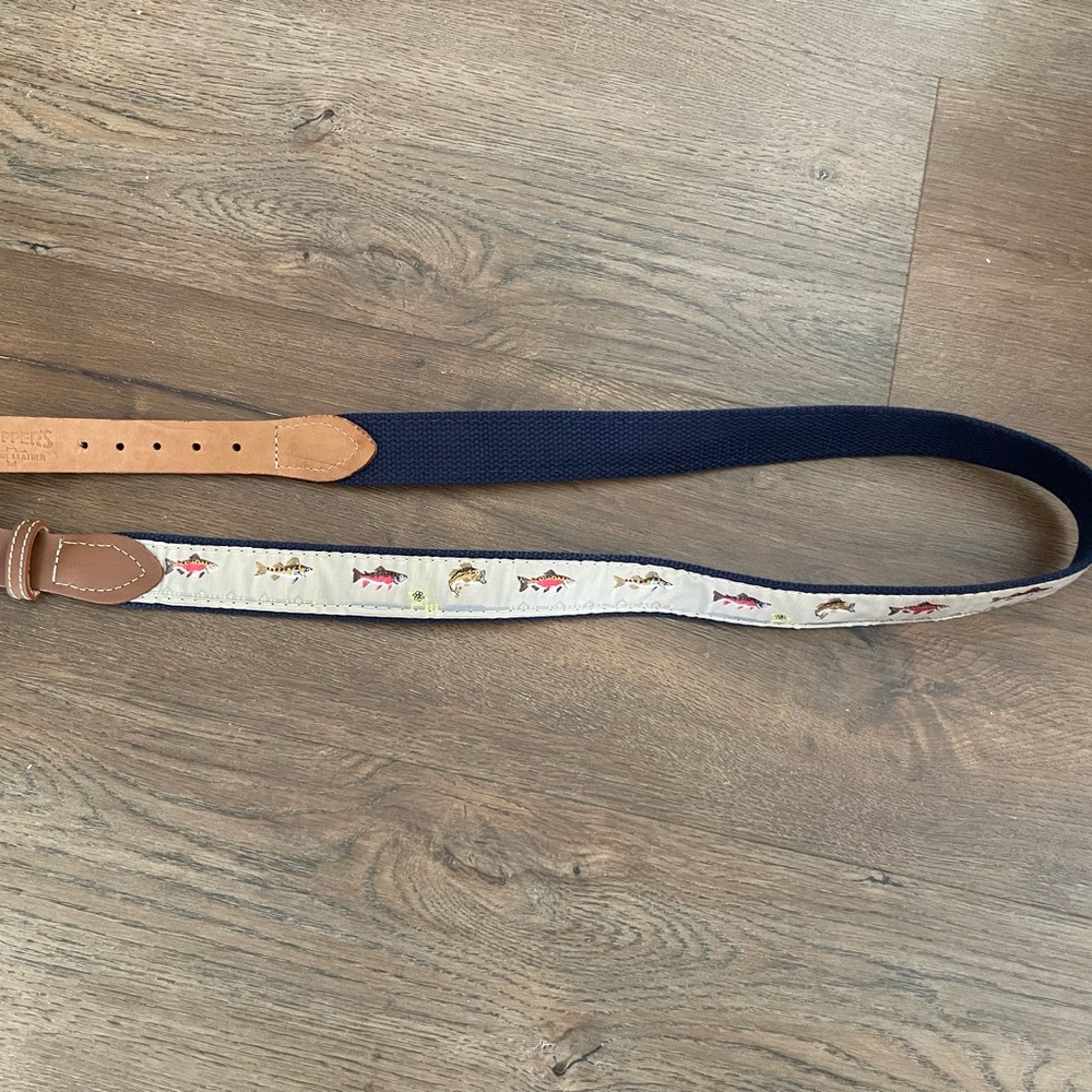 Navy Canvas Belt with Fish Embroidered Cotton Inlay